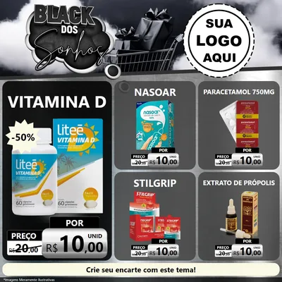 Modelo de Rede Social para Feed Facebook com o tema Black dos Sonhos para Farmácia