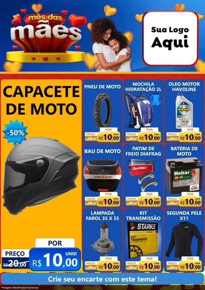 Modelo de Encarte para Encarte A4 Vertical com o tema Mês das Mães para Moto peças