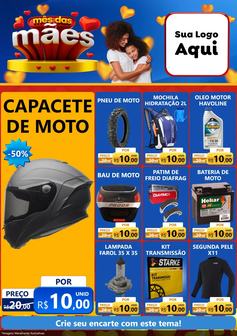 Modelo de Encarte para Encarte A4 Vertical com o tema Mês das Mães para Moto peças