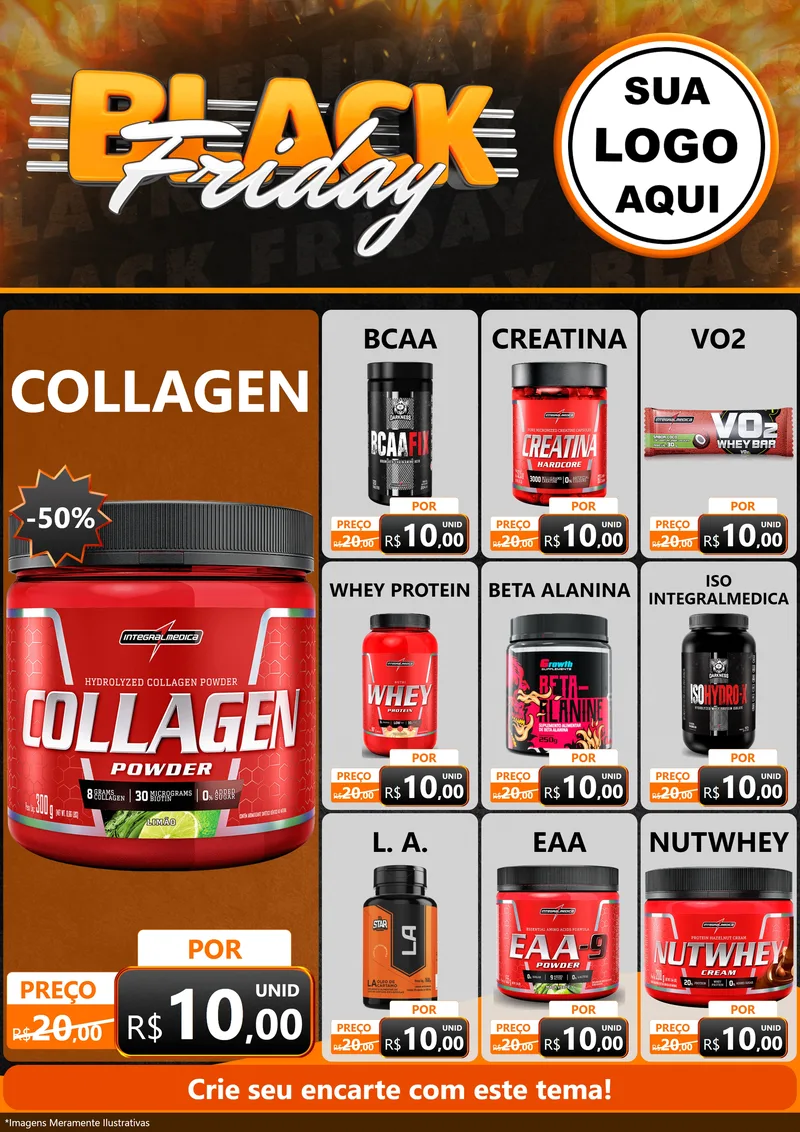 Modelo de Encarte para Encarte A4 Vertical com o tema Black Friday para Suplementos alimentares