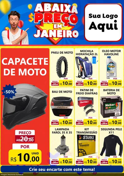 Modelo de Encarte para Encarte A4 Vertical com o tema Abaixa Preço em Janeiro para Moto peças
