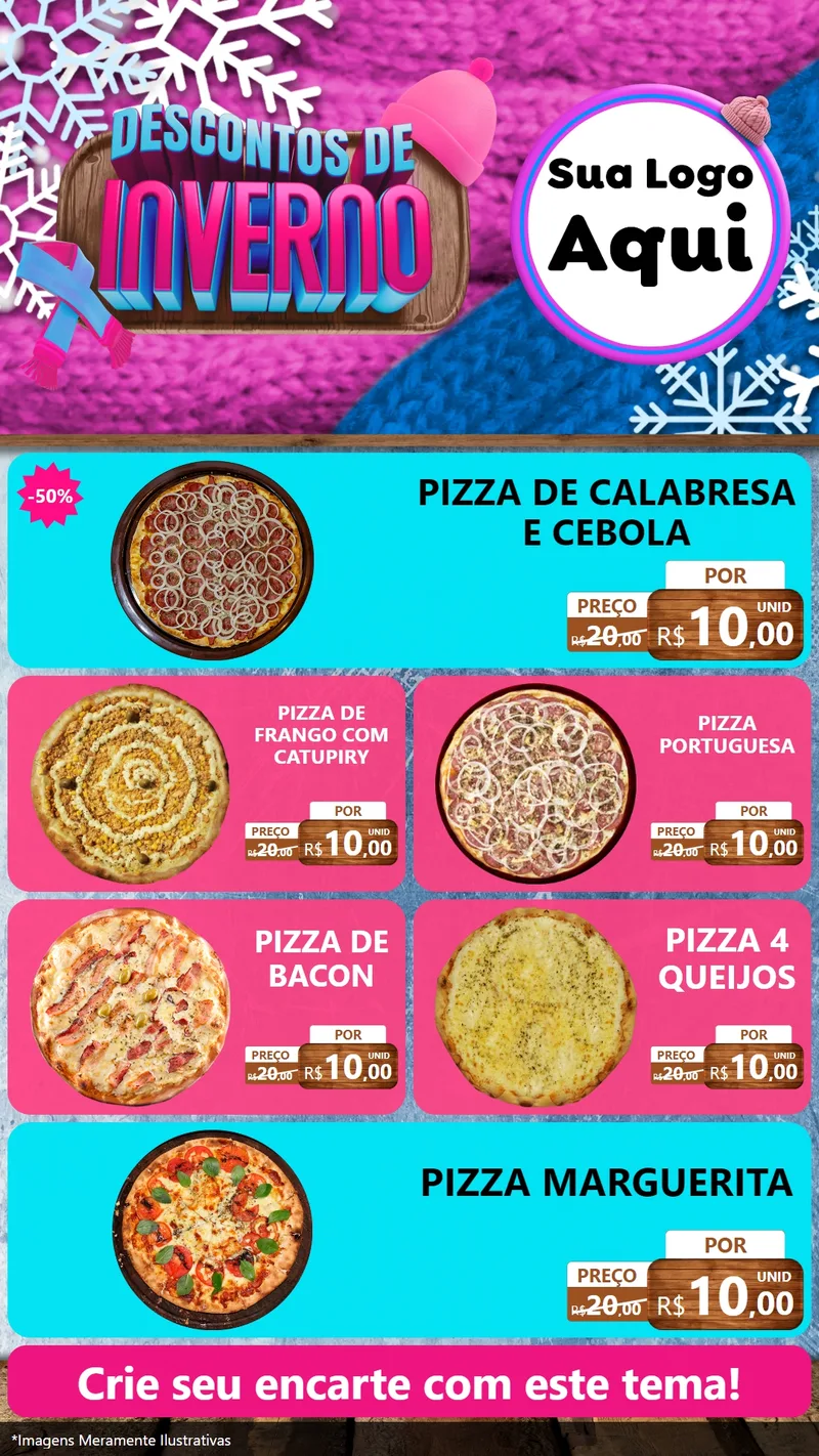 Modelo de TV para TV Vertical com o tema Descontos de Inverno para Pizzaria