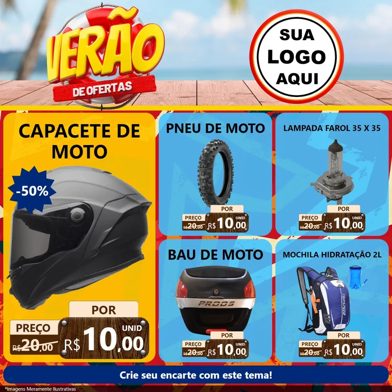 Modelo de Rede Social para Feed Facebook com o tema Verão de Ofertas para Moto peças