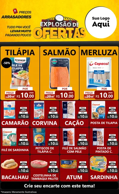 Modelo de Encarte para Encarte Grande com o tema Explosão de Ofertas para Peixaria