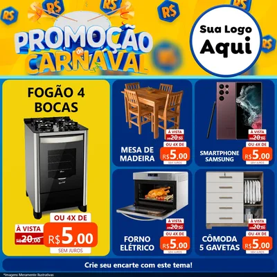 Modelo de Rede Social para Feed Facebook com o tema Promoção de Carnaval para Móveis e Eletro