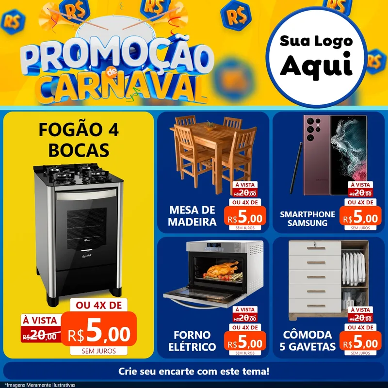 Modelo de Rede Social para Feed Facebook com o tema Promoção de Carnaval para Móveis e Eletro
