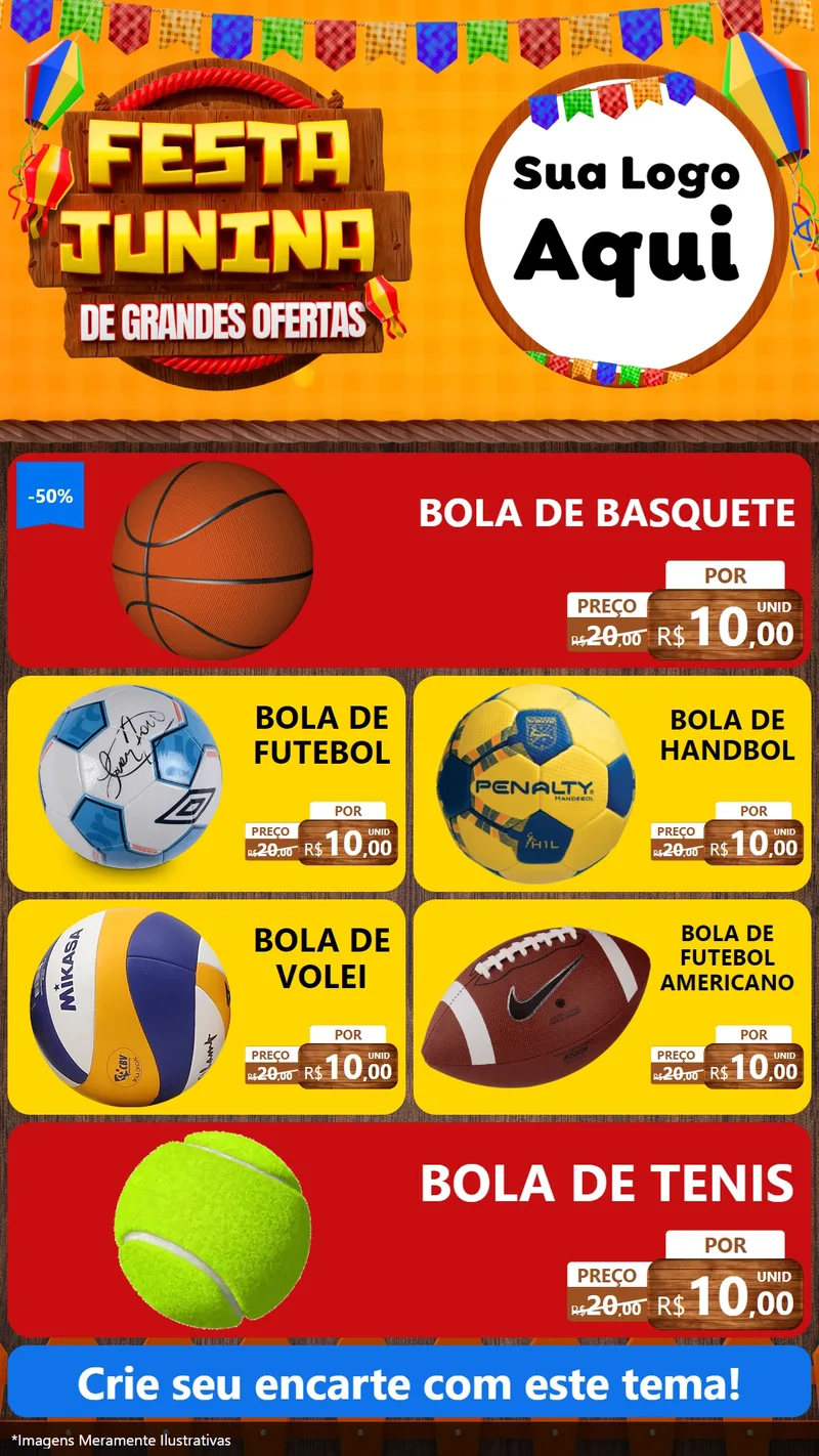 Modelo de TV para TV Vertical com o tema Festa Junina de Grandes Ofertas para Artigos Esportivos