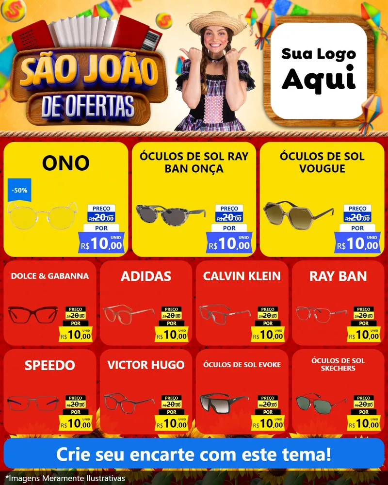 Modelo de Rede Social para Feed Instagram com o tema São João de Ofertas para Óticas