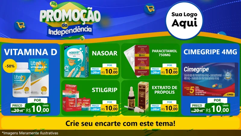 Modelo de TV para TV Horizontal com o tema Promoção da Independência para Farmácia