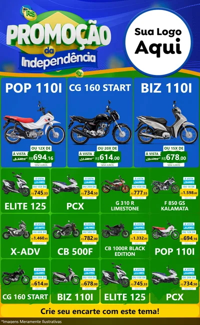 Modelo de Encarte para Encarte Grande com o tema Promoção da Independência para Concessionaria de Motos