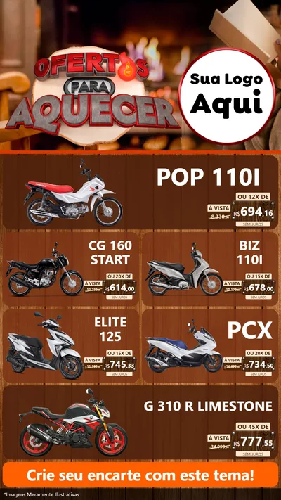 Modelo de TV para TV Vertical com o tema Ofertas Para Aquecer para Concessionaria de Motos
