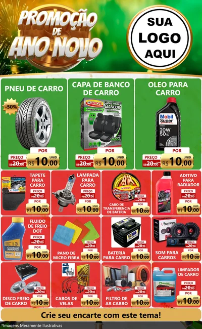 Modelo de Encarte para Encarte Grande com o tema Promoção de Ano Novo para Auto peças