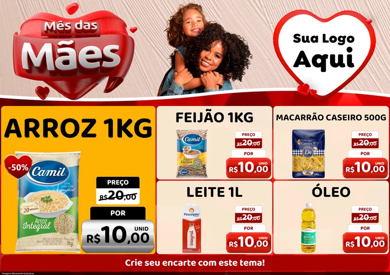 Modelo de Encarte para Encarte A4 Horizontal com o tema Mês das Mães para Supermercado