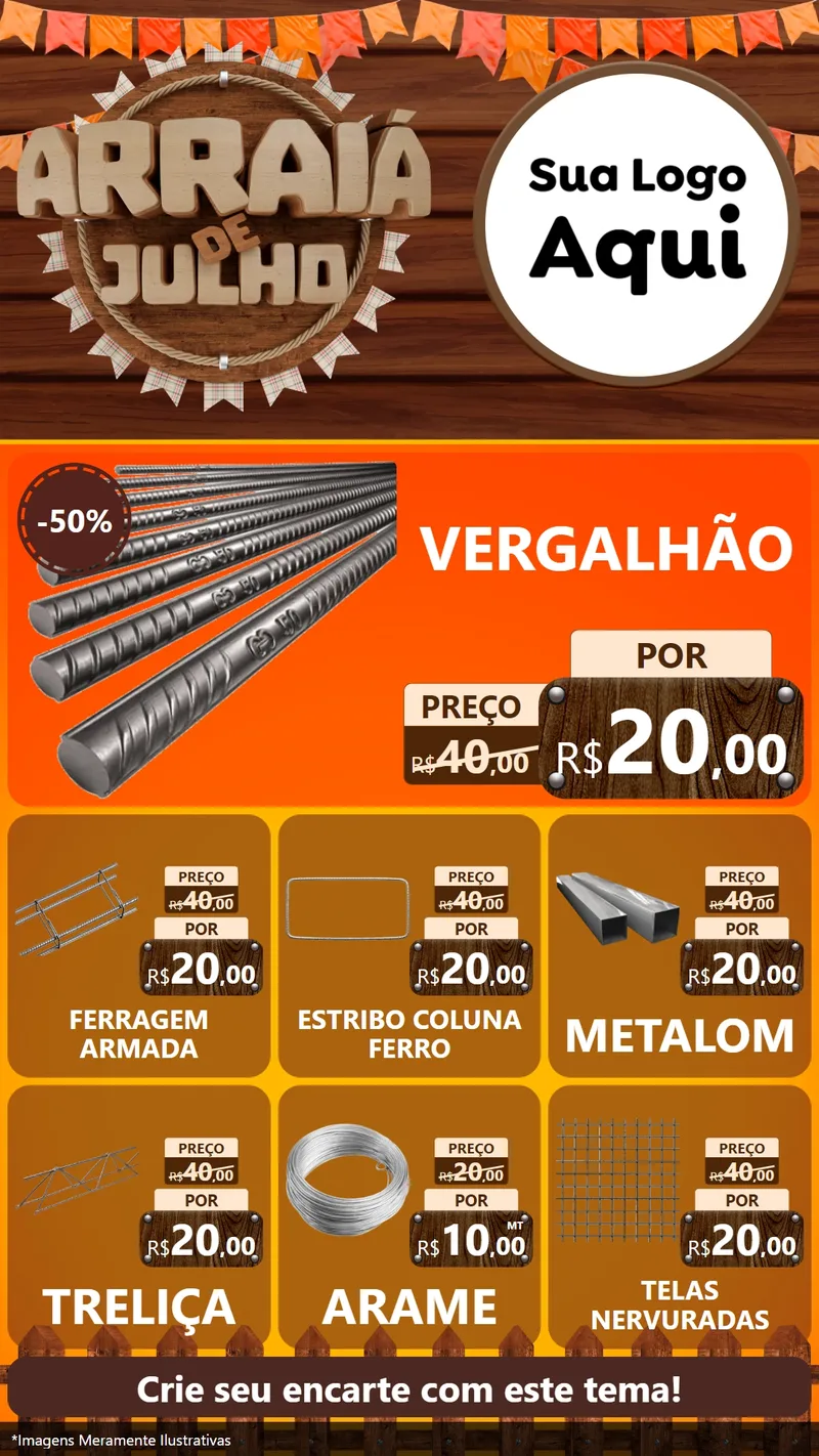 Modelo de Rede Social para Stories com o tema Arraiá de Julho - Junina para Ferragens