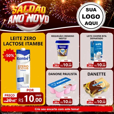 Modelo de Rede Social para Feed Facebook com o tema Saldão de Ano Novo para Frios e Laticínios
