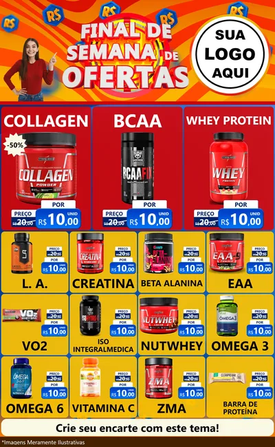 Modelo de Encarte para Encarte Grande com o tema Final de Semana de Ofertas para Suplementos alimentares