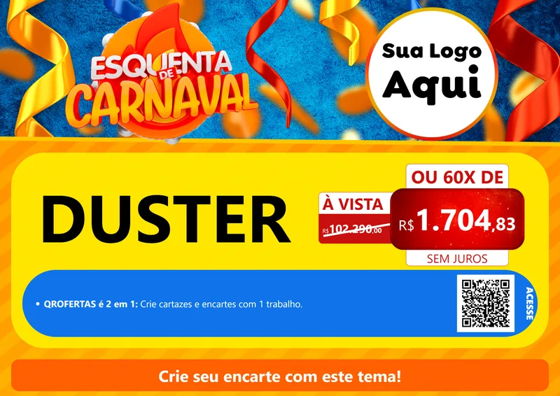 Modelo de Cartaz para Cartaz A4 Horizontal com o tema Esquenta de Carnaval para Concessionaria de Carros