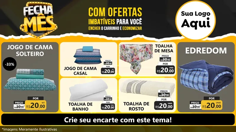 Modelo de TV para TV Horizontal com o tema Fecha Mês para Cama, Mesa e Banho