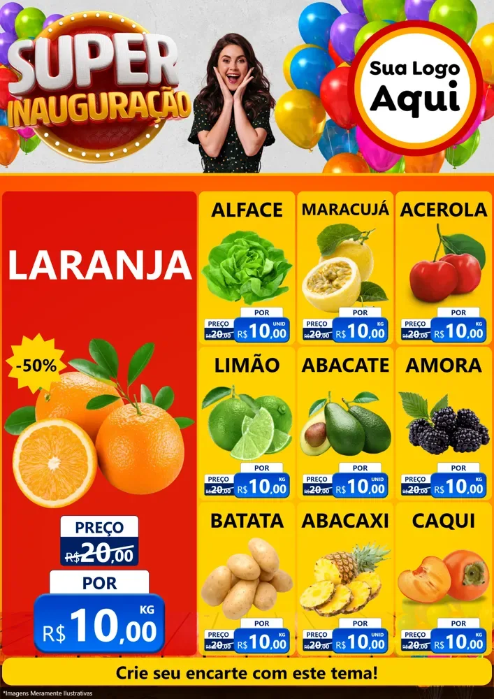Modelo de Encarte para Encarte A4 Vertical com o tema Super Inauguração para Hortifrúti
