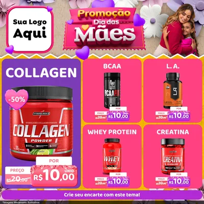 Modelo de Rede Social para Feed Facebook com o tema Promoção Dia das Mães para Suplementos alimentares