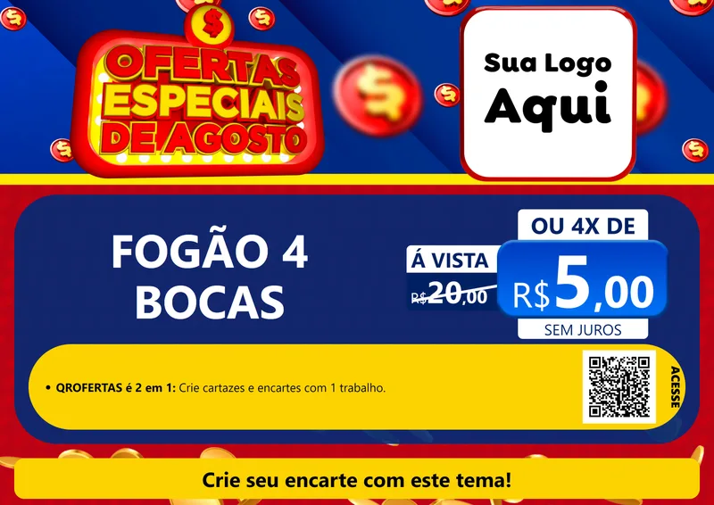 Modelo de Cartaz para Cartaz A4 Horizontal com o tema Ofertas Especiais de Agosto para Móveis e Eletro