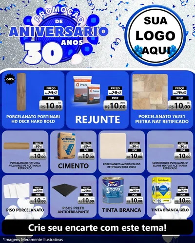 Modelo de Rede Social para Feed Instagram com o tema Promoção de Aniversário - 30 Anos para Pisos e revestimentos