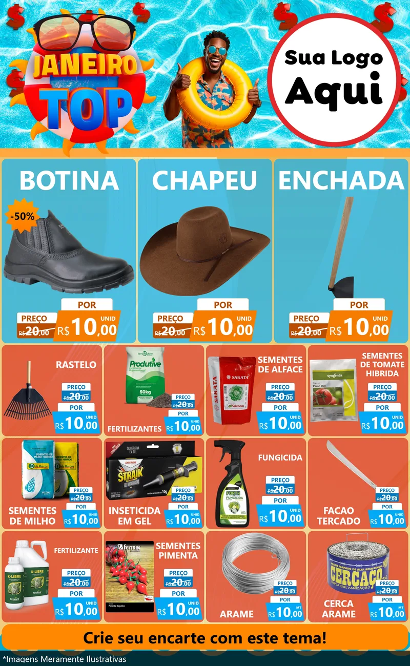 Modelo de Encarte para Encarte Grande com o tema Janeiro Top para Agropecuária