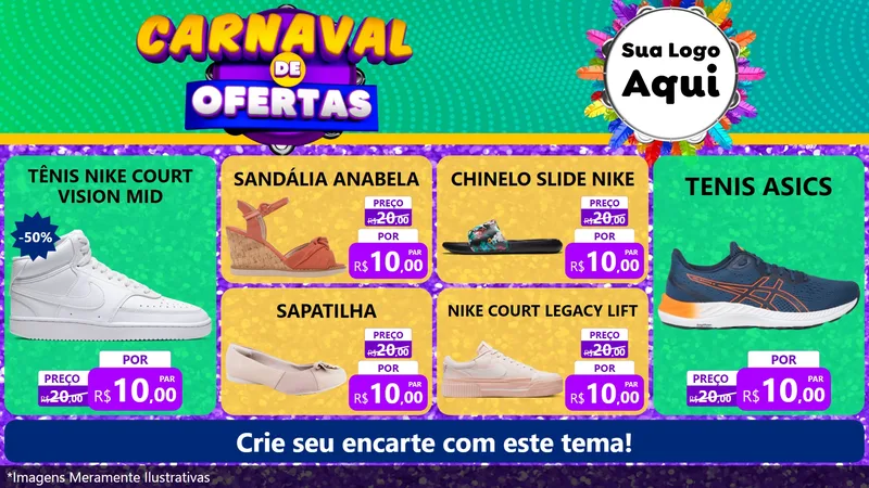 Modelo de TV para TV Horizontal com o tema Carnaval de Ofertas para Calçados