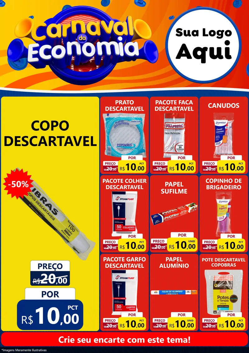 Modelo de Encarte para Encarte A4 Vertical com o tema Carnaval da Economia para Embalagens