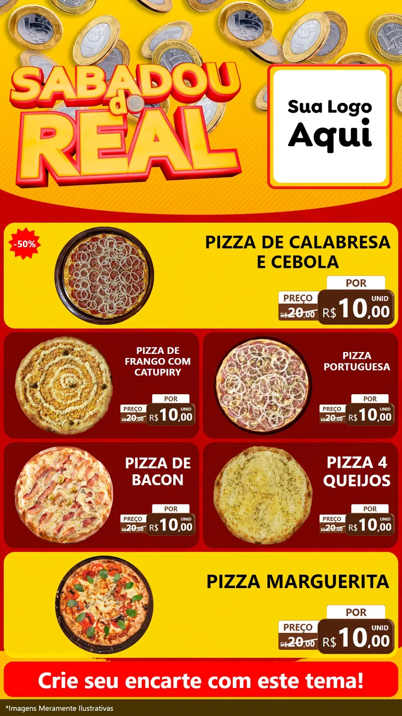 Modelo de TV para TV Vertical com o tema Sabadou do Real para Pizzaria
