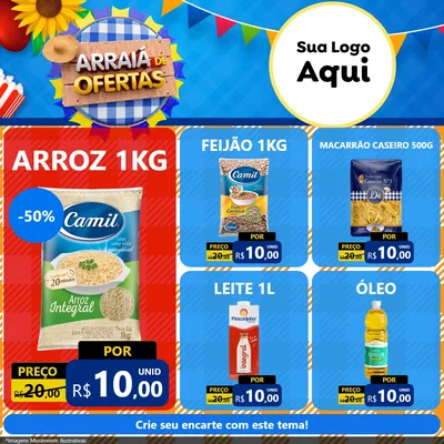 Modelo de Rede Social para Feed Facebook com o tema Arraiá de Ofertas para Supermercado