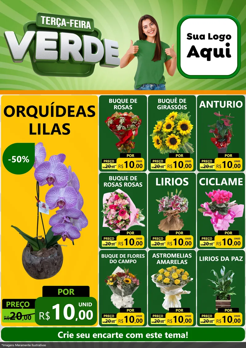 Modelo de Encarte para Encarte A4 Vertical com o tema Terça - Feira Verde para Floricultura e jardim