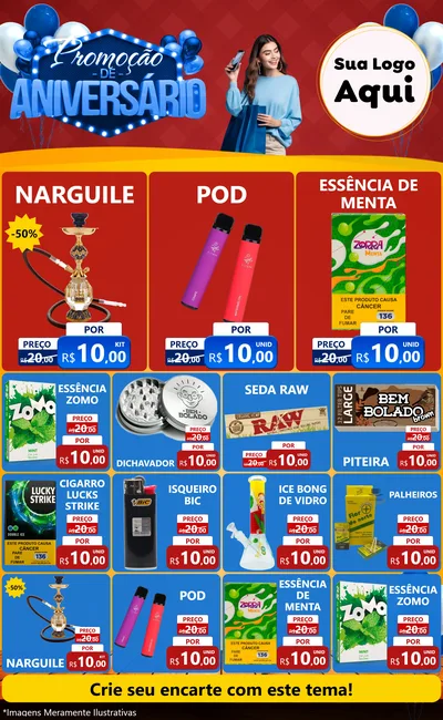Modelo de Encarte para Encarte Grande com o tema Promoção de Aniversário para Tabacaria