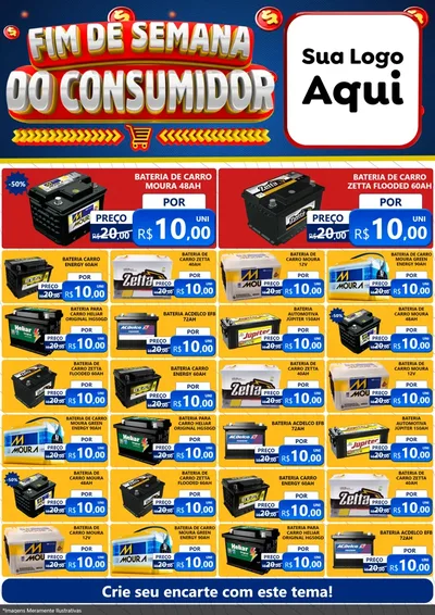 Modelo de Encarte para Encarte A4 Vertical com o tema Fim de Semana do Consumidor para Baterias Elétricas