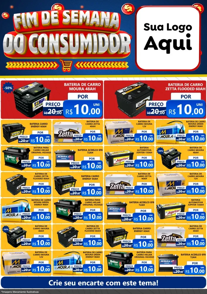 Modelo de Encarte para Encarte A4 Vertical com o tema Fim de Semana do Consumidor para Baterias Elétricas