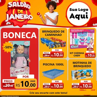 Modelo de Rede Social para Feed Facebook com o tema Saldão de Janeiro para Brinquedos