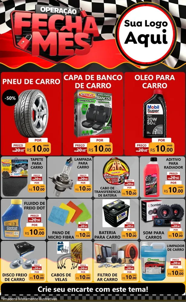 Modelo de Encarte para Encarte Grande com o tema Operação Fecha Mês - Auto Moto para Auto peças