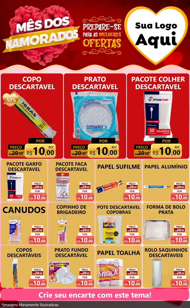 Modelo de Encarte para Encarte Grande com o tema Mês dos Namorados para Embalagens