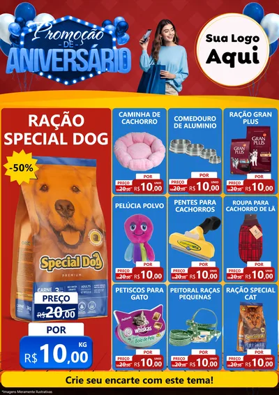Modelo de Encarte para Encarte A4 Vertical com o tema Promoção de Aniversário para Pet Shop