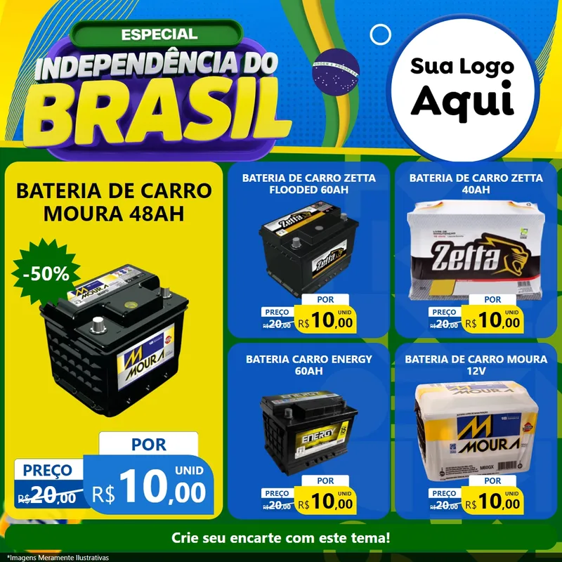 Modelo de Rede Social para Feed Facebook com o tema Especial Independência do Brasil para Baterias Elétricas