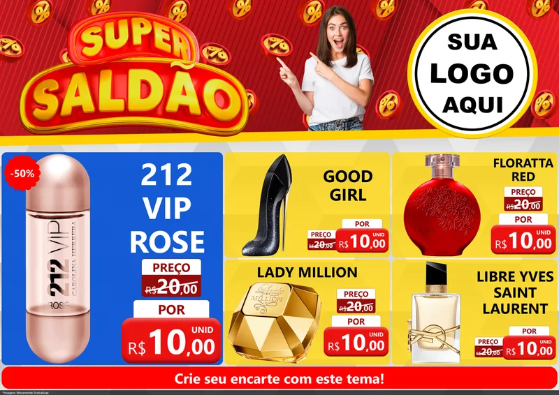 Modelo de Encarte para Encarte A4 Horizontal com o tema Super Saldão para Perfumes