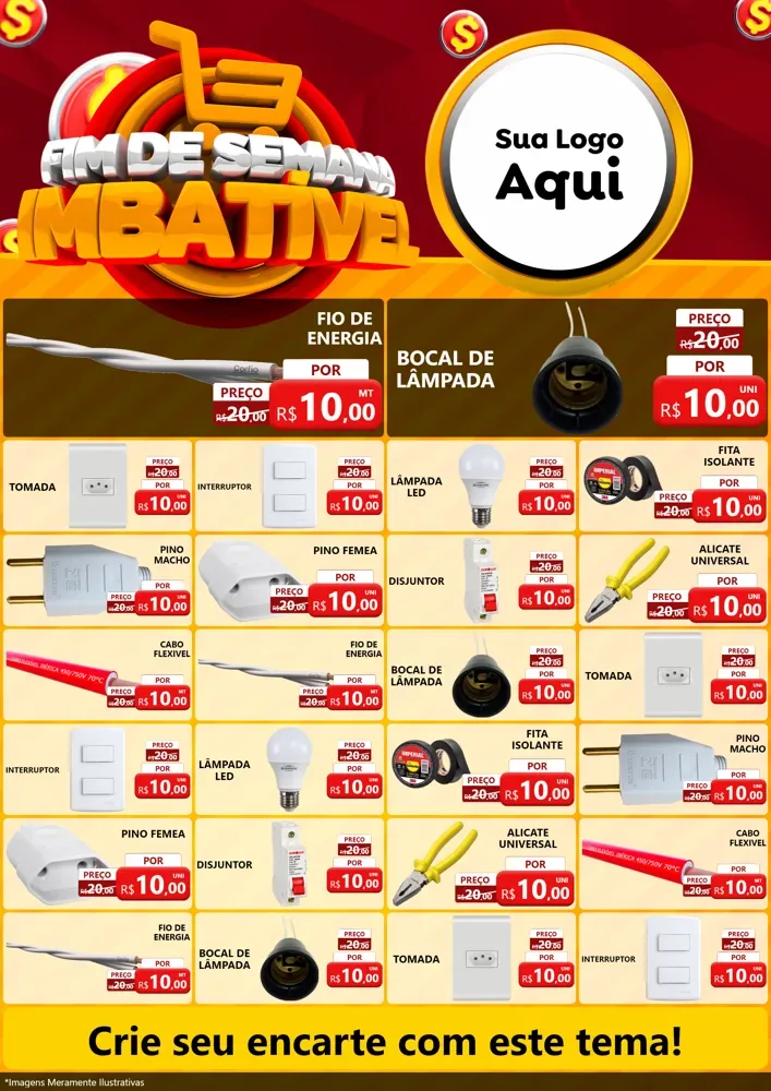 Modelo de Encarte para Encarte A4 Vertical com o tema Fim de Semana Imbatível para Materiais Elétricos