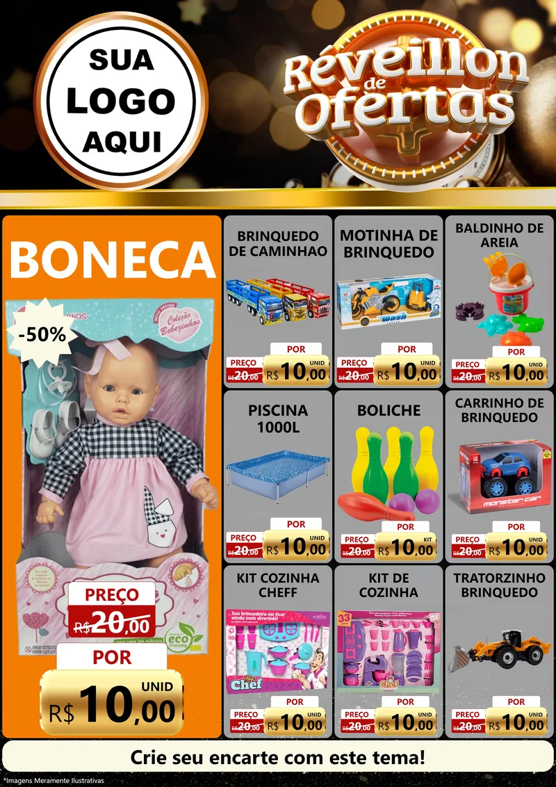 Modelo de Encarte para Encarte A4 Vertical com o tema Réveillon de Ofertas para Brinquedos