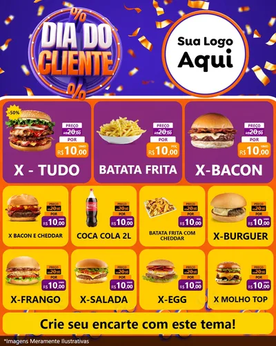 Modelo de Rede Social para Feed Instagram com o tema Dia do Cliente para Hamburgueria