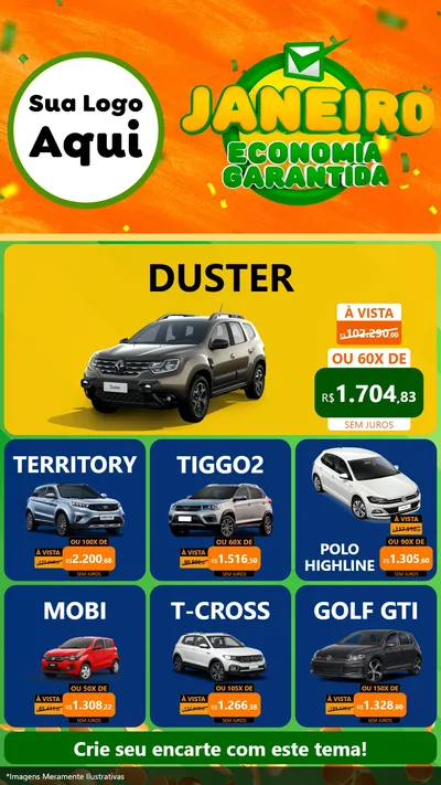 Modelo de Rede Social para Stories com o tema Janeiro - Economia Garantida para Concessionaria de Carros