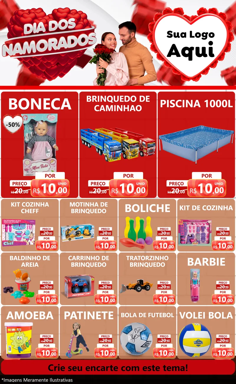 Modelo de Encarte para Encarte Grande com o tema Dia dos Namorados para Brinquedos