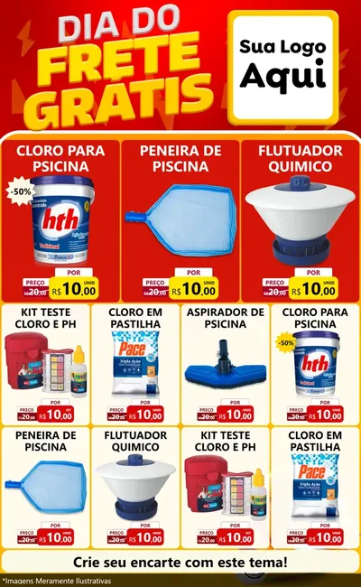 Modelo de Encarte para Encarte Grande com o tema Dia do Frete Grátis para Produtos para Piscina