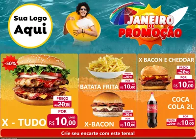 Modelo de Encarte para Encarte A4 Horizontal com o tema Janeiro de Promoção para Hamburgueria
