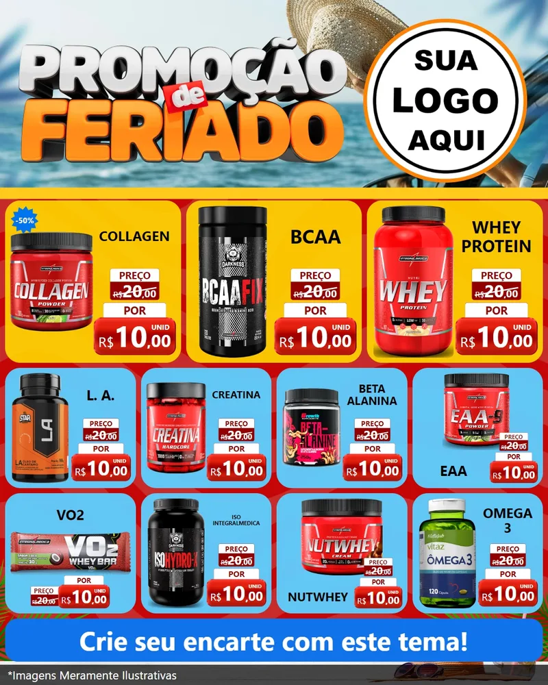 Modelo de Rede Social para Feed Instagram com o tema Promoção de Feriado para Suplementos alimentares