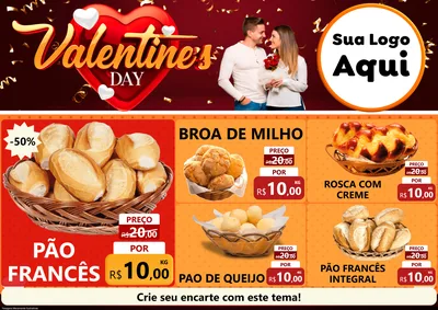 Modelo de Encarte para Encarte A4 Horizontal com o tema Valentine's Day para Padaria